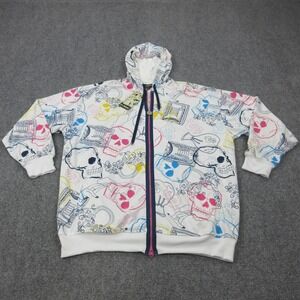 VTG Five Elementz Hoodie Mens 4XL White Multicolor Skull Money Graphic Full Zip